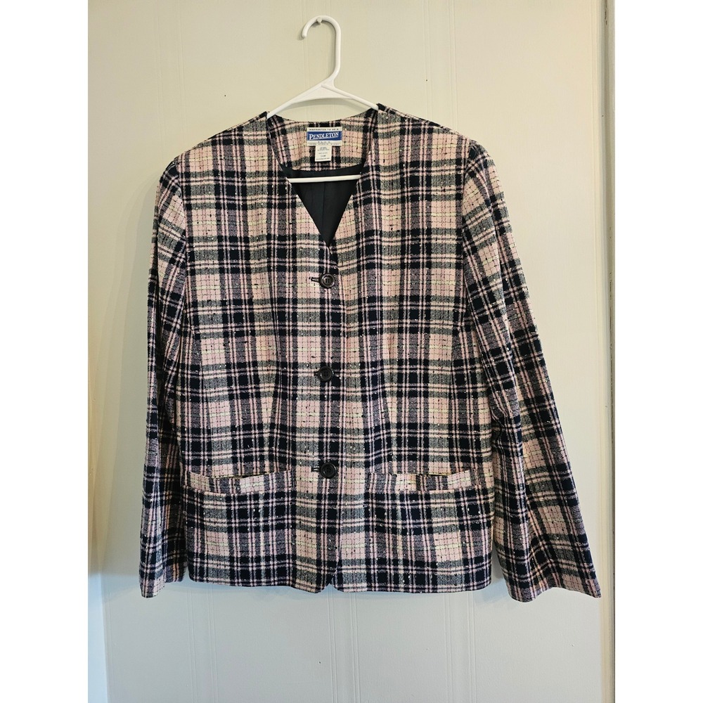 Vintage 98% virgin wool Pendleton Plus Pink Plaid Blazer Jacket 14W USA Made
